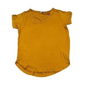 Cotton On mustard yellow short sleeved T shirt cuffed sleeves rounded bottom, S.